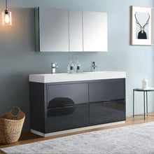 Load image into Gallery viewer, Fresca Valencia 60&quot; Dark Slate Gray Free Standing Double Sink Modern Bathroom Vanity w/ Medicine Cabinet- Fresca