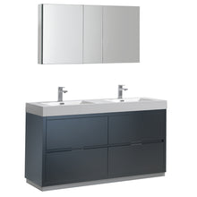 Load image into Gallery viewer, Fresca Valencia 60&quot; Dark Slate Gray Free Standing Double Sink Modern Bathroom Vanity w/ Medicine Cabinet- Fresca