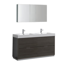 Load image into Gallery viewer, Fresca Valencia 60&quot; Gray Oak Free Standing Double Sink Modern Bathroom Vanity w/ Medicine Cabinet- Fresca