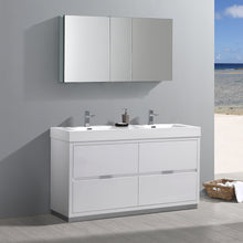 Load image into Gallery viewer, Fresca Valencia 60&quot; Glossy White Free Standing Double Sink Modern Bathroom Vanity w/ Medicine Cabinet- Fresca
