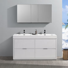 Load image into Gallery viewer, Fresca Valencia 60&quot; Glossy White Free Standing Double Sink Modern Bathroom Vanity w/ Medicine Cabinet- Fresca