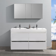Load image into Gallery viewer, Fresca Valencia 60&quot; Glossy White Free Standing Double Sink Modern Bathroom Vanity w/ Medicine Cabinet- Fresca