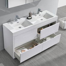 Load image into Gallery viewer, Fresca Valencia 60&quot; Glossy White Free Standing Double Sink Modern Bathroom Vanity w/ Medicine Cabinet- Fresca