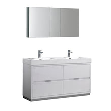 Load image into Gallery viewer, Fresca Valencia 60&quot; Glossy White Free Standing Double Sink Modern Bathroom Vanity w/ Medicine Cabinet- Fresca