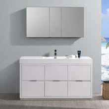 Load image into Gallery viewer, Fresca Valencia 60&quot; Glossy White Free Standing Modern Bathroom Vanity w/ Medicine Cabinet- Fresca