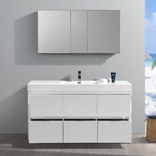 Load image into Gallery viewer, Fresca Valencia 60&quot; Glossy White Free Standing Modern Bathroom Vanity w/ Medicine Cabinet- Fresca