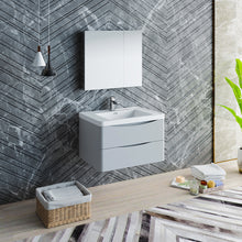 Load image into Gallery viewer, Fresca Tuscany 32&quot; Glossy Gray Wall Hung Modern Bathroom Vanity w/ Medicine Cabinet- Fresca