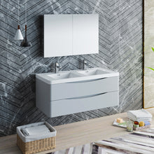 Load image into Gallery viewer, Fresca Tuscany 48&quot; Glossy Gray Wall Hung Double Sink Modern Bathroom Vanity w/ Medicine Cabinet- Fresca