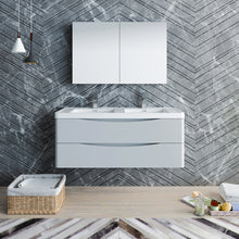 Load image into Gallery viewer, Fresca Tuscany 48&quot; Glossy Gray Wall Hung Double Sink Modern Bathroom Vanity w/ Medicine Cabinet- Fresca