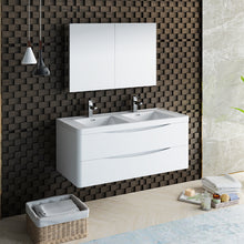 Load image into Gallery viewer, Fresca Tuscany 48&quot; Glossy White Wall Hung Double Sink Modern Bathroom Vanity w/ Medicine Cabinet- Fresca