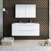 Load image into Gallery viewer, Fresca Tuscany 48&quot; Glossy White Wall Hung Double Sink Modern Bathroom Vanity w/ Medicine Cabinet- Fresca