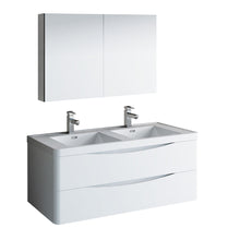 Load image into Gallery viewer, Fresca Tuscany 48&quot; Glossy White Wall Hung Double Sink Modern Bathroom Vanity w/ Medicine Cabinet- Fresca