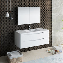Load image into Gallery viewer, Fresca Tuscany 48&quot; Glossy White Wall Hung Modern Bathroom Vanity w/ Medicine Cabinet- Fresca