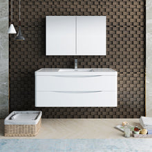 Load image into Gallery viewer, Fresca Tuscany 48&quot; Glossy White Wall Hung Modern Bathroom Vanity w/ Medicine Cabinet- Fresca