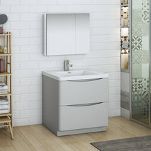 Load image into Gallery viewer, Fresca Tuscany 32&quot; Glossy Gray Free Standing Modern Bathroom Vanity w/ Medicine Cabinet- Fresca