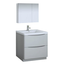 Load image into Gallery viewer, Fresca Tuscany 32&quot; Glossy Gray Free Standing Modern Bathroom Vanity w/ Medicine Cabinet- Fresca