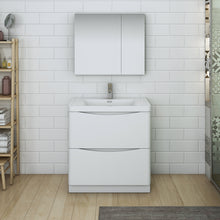 Load image into Gallery viewer, Fresca Tuscany 32&quot; Glossy White Free Standing Modern Bathroom Vanity w/ Medicine Cabinet- Fresca