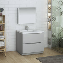 Load image into Gallery viewer, Fresca Tuscany 36&quot; Glossy Gray Free Standing Modern Bathroom Vanity w/ Medicine Cabinet- Fresca