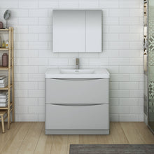 Load image into Gallery viewer, Fresca Tuscany 36&quot; Glossy Gray Free Standing Modern Bathroom Vanity w/ Medicine Cabinet- Fresca