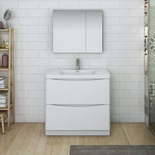 Load image into Gallery viewer, Fresca Tuscany 36&quot; Glossy White Free Standing Modern Bathroom Vanity w/ Medicine Cabinet- Fresca