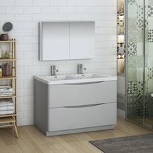Load image into Gallery viewer, Fresca Tuscany 48&quot; Glossy Gray Free Standing Double Sink Modern Bathroom Vanity w/ Medicine Cabinet- Fresca