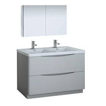 Load image into Gallery viewer, Fresca Tuscany 48&quot; Glossy Gray Free Standing Double Sink Modern Bathroom Vanity w/ Medicine Cabinet- Fresca