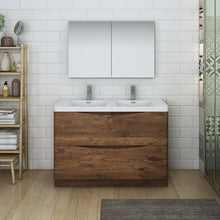 Load image into Gallery viewer, Fresca Tuscany 48&quot; Rosewood Free Standing Double Sink Modern Bathroom Vanity w/ Medicine Cabinet- Fresca