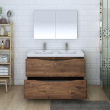 Load image into Gallery viewer, Fresca Tuscany 48&quot; Rosewood Free Standing Double Sink Modern Bathroom Vanity w/ Medicine Cabinet- Fresca