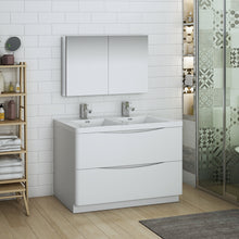 Load image into Gallery viewer, Fresca Tuscany 48&quot; Glossy White Free Standing Double Sink Modern Bathroom Vanity w/ Medicine Cabinet- Fresca