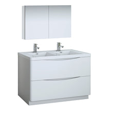 Load image into Gallery viewer, Fresca Tuscany 48&quot; Glossy White Free Standing Double Sink Modern Bathroom Vanity w/ Medicine Cabinet- Fresca