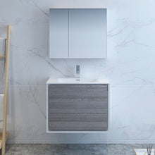 Load image into Gallery viewer, Fresca Catania 30&quot; Glossy Ash Gray Wall Hung Modern Bathroom Vanity w/ Medicine Cabinet- Fresca