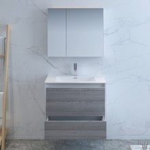 Load image into Gallery viewer, Fresca Catania 30&quot; Glossy Ash Gray Wall Hung Modern Bathroom Vanity w/ Medicine Cabinet- Fresca