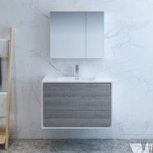 Load image into Gallery viewer, Fresca Catania 36&quot; Glossy Ash Gray Wall Hung Modern Bathroom Vanity w/ Medicine Cabinet- Fresca
