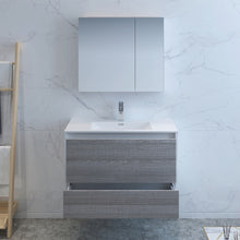 Load image into Gallery viewer, Fresca Catania 36&quot; Glossy Ash Gray Wall Hung Modern Bathroom Vanity w/ Medicine Cabinet- Fresca
