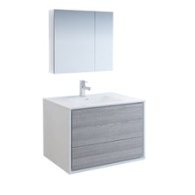 Load image into Gallery viewer, Fresca Catania 36&quot; Glossy Ash Gray Wall Hung Modern Bathroom Vanity w/ Medicine Cabinet- Fresca