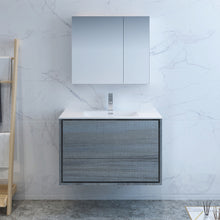 Load image into Gallery viewer, Fresca Catania 36&quot; Ocean Gray Wall Hung Modern Bathroom Vanity w/ Medicine Cabinet- Fresca