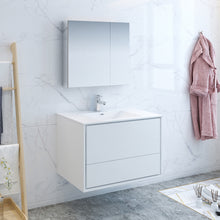 Load image into Gallery viewer, Fresca Catania 36&quot; Glossy White Wall Hung Modern Bathroom Vanity w/ Medicine Cabinet- Fresca