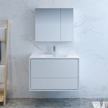Load image into Gallery viewer, Fresca Catania 36&quot; Glossy White Wall Hung Modern Bathroom Vanity w/ Medicine Cabinet- Fresca