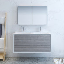 Load image into Gallery viewer, Fresca Catania 48&quot; Glossy Ash Gray Wall Hung Double Sink Modern Bathroom Vanity w/ Medicine Cabinet- Fresca