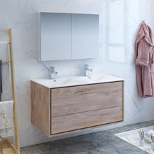 Load image into Gallery viewer, Fresca Catania 48&quot; Rustic Natural Wood Wall Hung Double Sink Modern Bathroom Vanity w/ Medicine Cabinet- Fresca