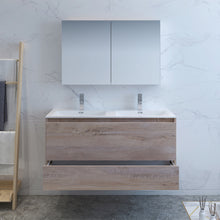 Load image into Gallery viewer, Fresca Catania 48&quot; Rustic Natural Wood Wall Hung Double Sink Modern Bathroom Vanity w/ Medicine Cabinet- Fresca