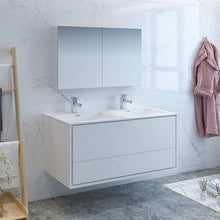 Load image into Gallery viewer, Fresca Catania 48&quot; Glossy White Wall Hung Double Sink Modern Bathroom Vanity w/ Medicine Cabinet- Fresca