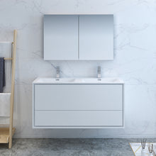 Load image into Gallery viewer, Fresca Catania 48&quot; Glossy White Wall Hung Double Sink Modern Bathroom Vanity w/ Medicine Cabinet- Fresca