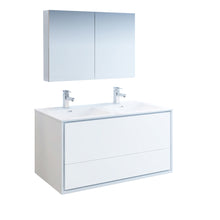 Load image into Gallery viewer, Fresca Catania 48&quot; Glossy White Wall Hung Double Sink Modern Bathroom Vanity w/ Medicine Cabinet- Fresca