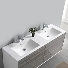 Load image into Gallery viewer, Fresca Catania 60&quot; Glossy Ash Gray Wall Hung Double Sink Modern Bathroom Vanity w/ Medicine Cabinet- Fresca