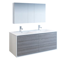 Load image into Gallery viewer, Fresca Catania 60&quot; Glossy Ash Gray Wall Hung Double Sink Modern Bathroom Vanity w/ Medicine Cabinet- Fresca