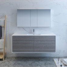 Load image into Gallery viewer, Fresca Catania 60&quot; Glossy Ash Gray Wall Hung Single Sink Modern Bathroom Vanity w/ Medicine Cabinet- Fresca