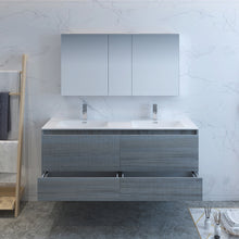 Load image into Gallery viewer, Fresca Catania 60&quot; Ocean Gray Wall Hung Double Sink Modern Bathroom Vanity w/ Medicine Cabinet- Fresca