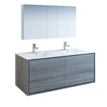 Load image into Gallery viewer, Fresca Catania 60&quot; Ocean Gray Wall Hung Double Sink Modern Bathroom Vanity w/ Medicine Cabinet- Fresca