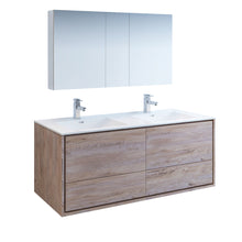Load image into Gallery viewer, Fresca Catania 60&quot; Rustic Natural Wood Wall Hung Double Sink Modern Bathroom Vanity w/ Medicine Cabinet- Fresca